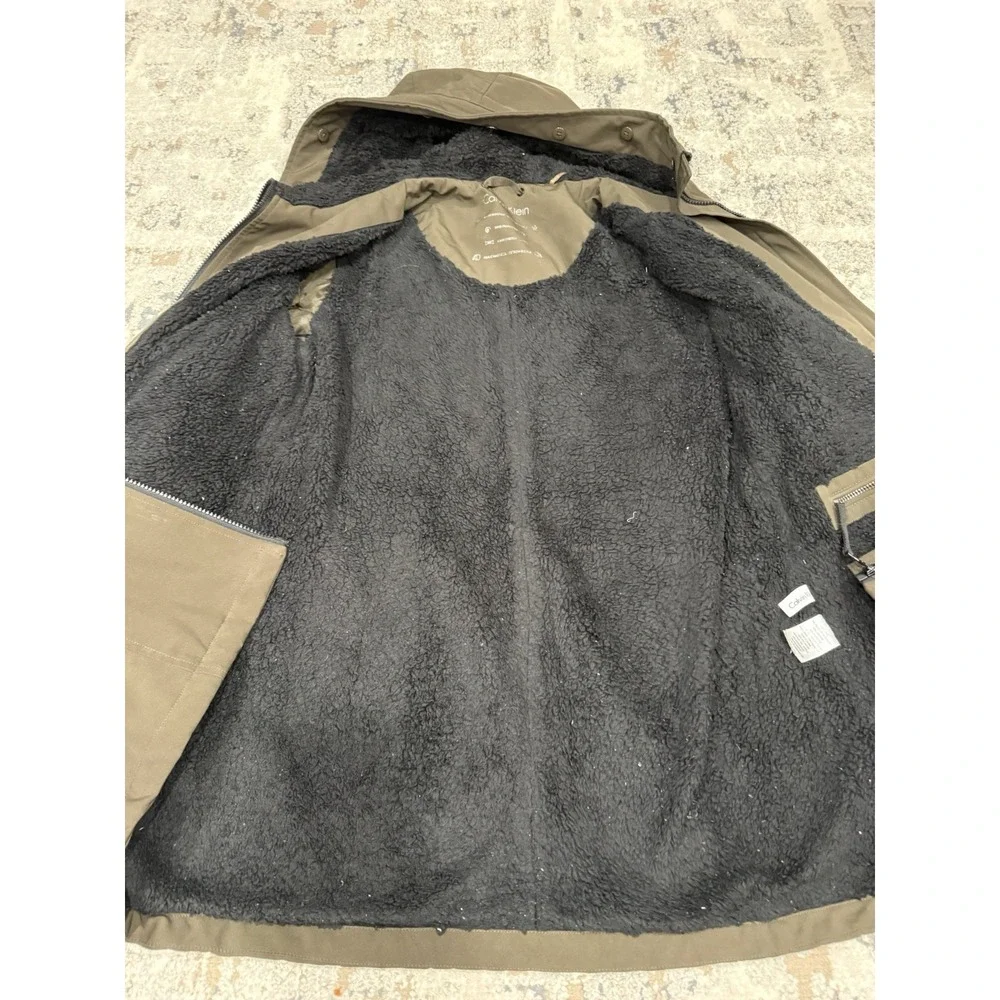 Calvin Klein Brown Hooded Faux Fur Lines Raincoat Anorak Jacket Coat‎ Large